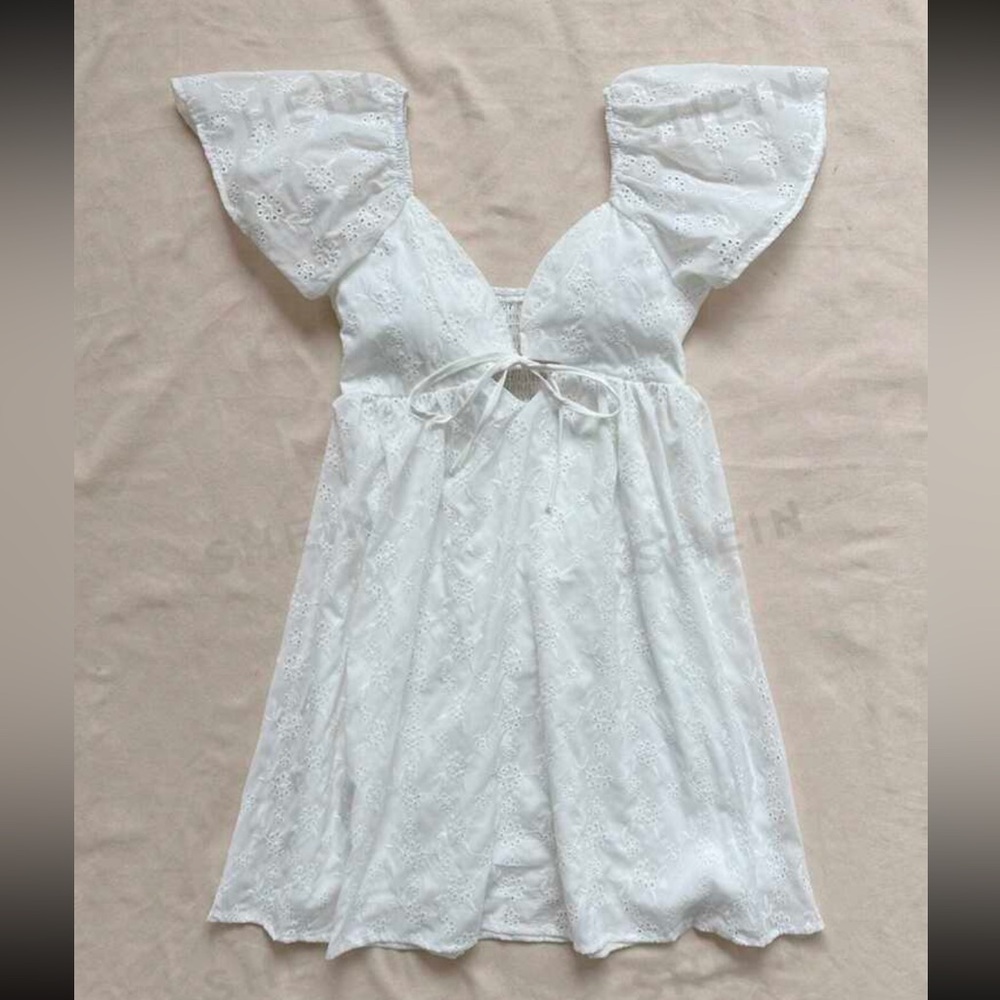 Shein white ruffle sleeve dress